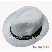 Promoção de bonés e chapéu de fedora branco para trança de papel de festa com logotipo personalizado para promoção